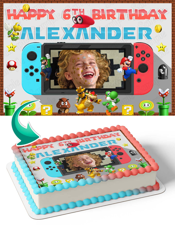 Nintendo Switch Mario Luigi Friends Photo Frame Edible Cake Topper Image