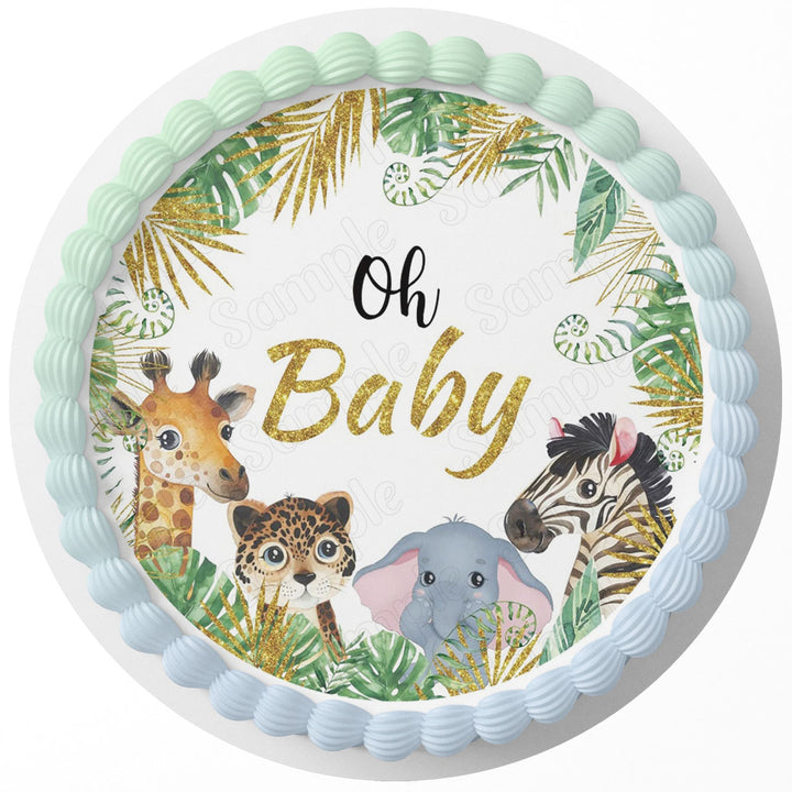 Oh Baby Wild Safari Animals Edible Cake Toppers Round