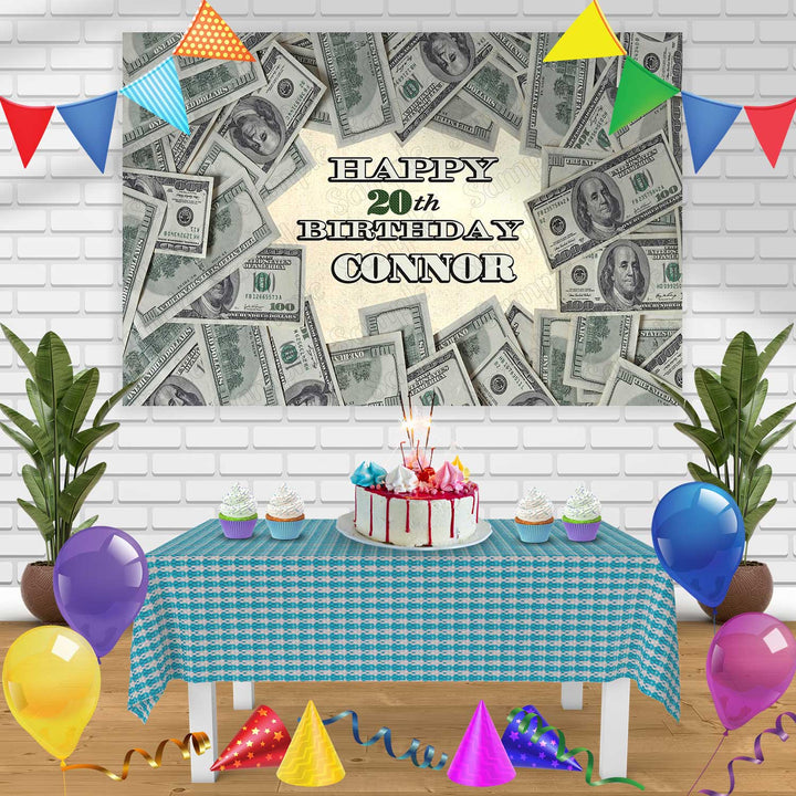 One Hundred Dollar Bills Birthday Banner Personalized Party Backdrop Decoration