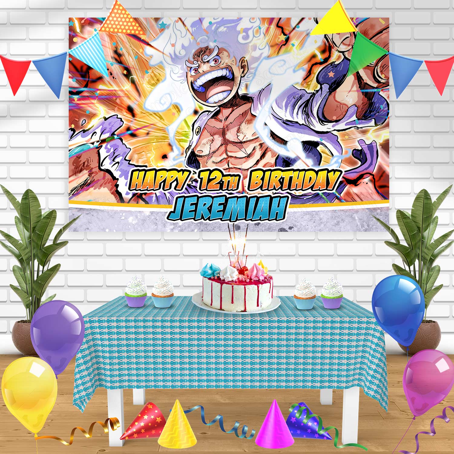 One Piece Monkey D Luffy Gear 5 Anime Bn Birthday Banner Personalized Ediblecakeimage