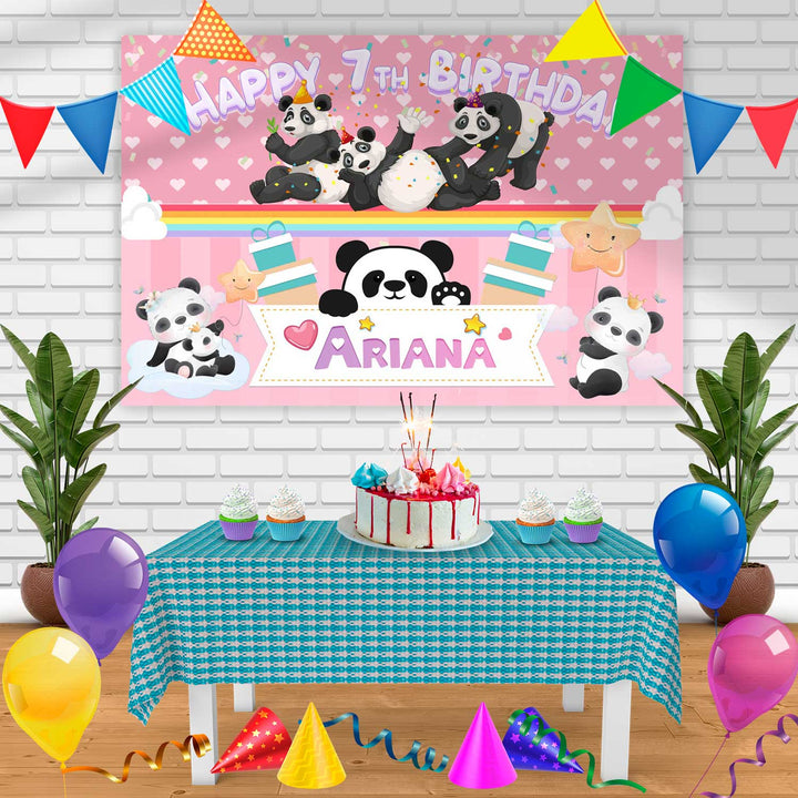Panda Bears Cute Birthday Banner Personalized Party Backdrop Decoration