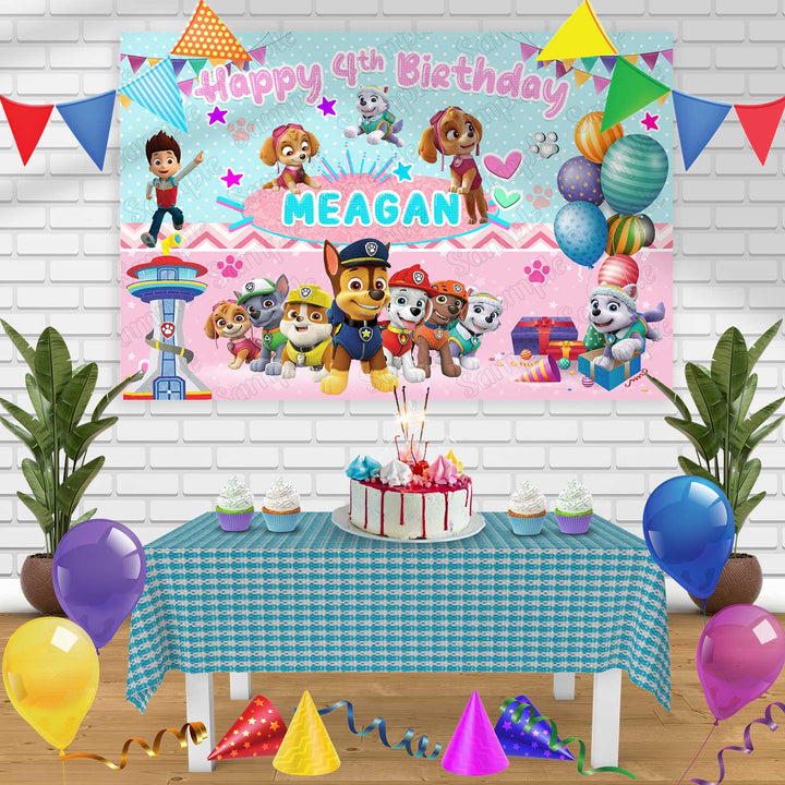 Paw Patrol Skye Pink Girls Cute Birthday Banner Personalized Party Backdrop Decoration