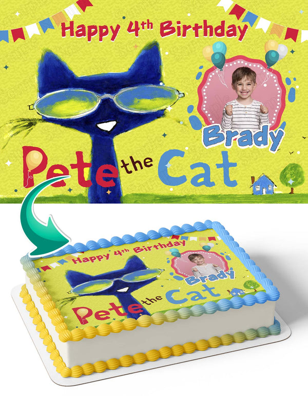 Pete The Cat Photo Frame Edible Cake Topper Image