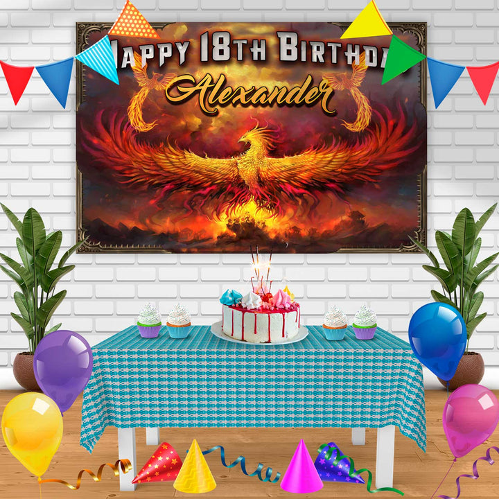 Phoenix Fire Bird Birthday Banner Personalized Party Backdrop Decoration