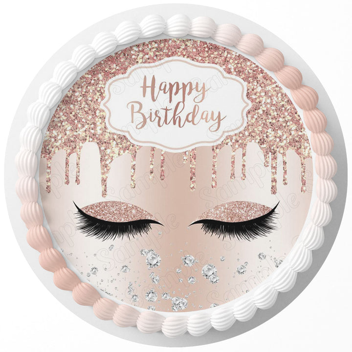 Pink Eyes Makeup Glitter Edible Cake Toppers Round