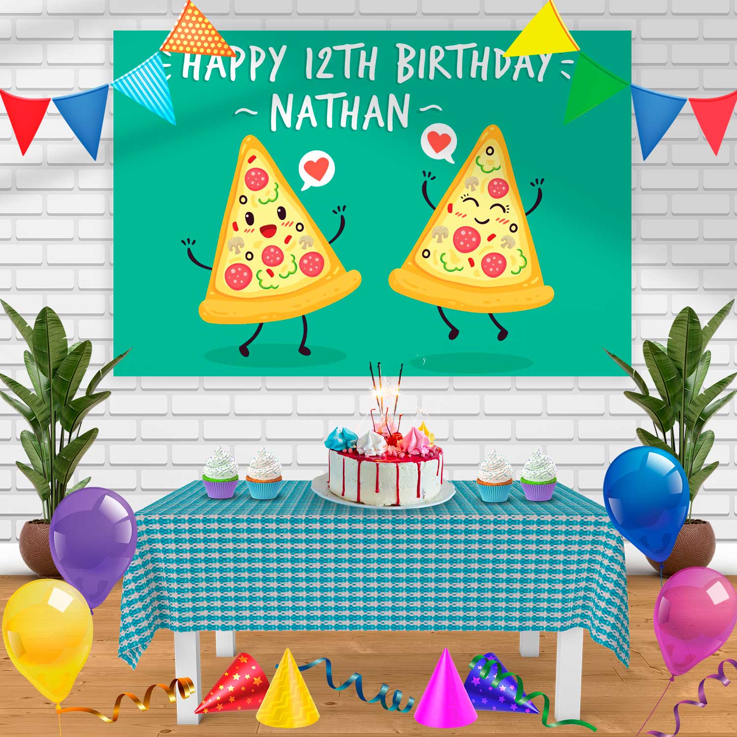 PIZZA Birthday Banner Personalized Party Backdrop Decoration –  Ediblecakeimage