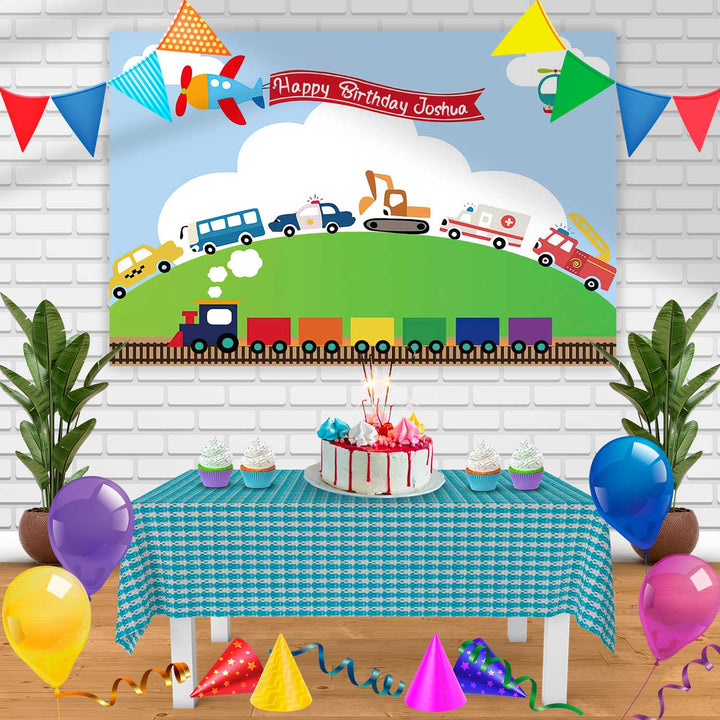 Plain Train Birthday Banner Personalized Party Backdrop Decoration