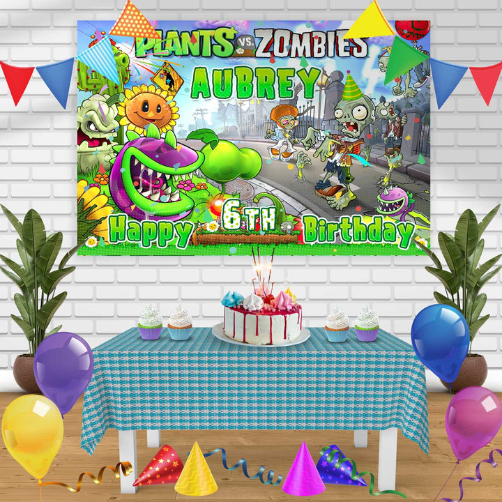 Plants vs Zombies Birthday Banner Personalized Party Backdrop Decoration