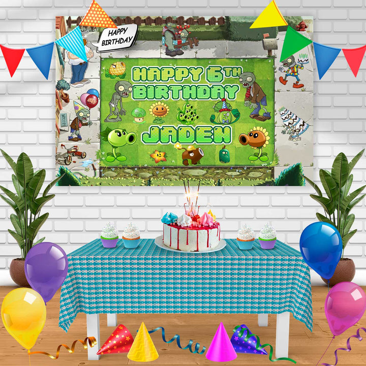 Plants Vs Zombies Game Birthday Banner Personalized Party Backdrop Decoration