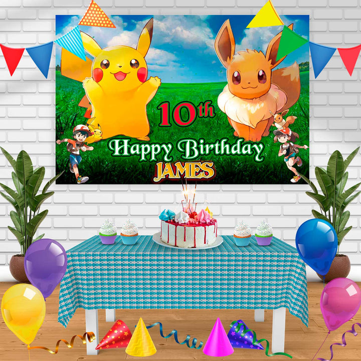 Pokemon Lets go Birthday Banner Personalized Party Backdrop Decoration