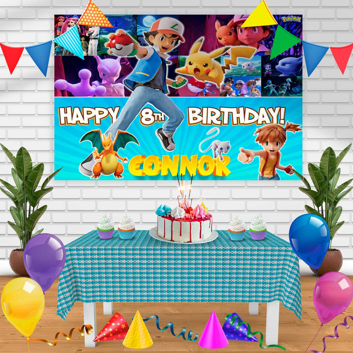 Pokemon Mewtwo Strikes Back Evolution Birthday Banner Personalized Party Backdrop Decoration