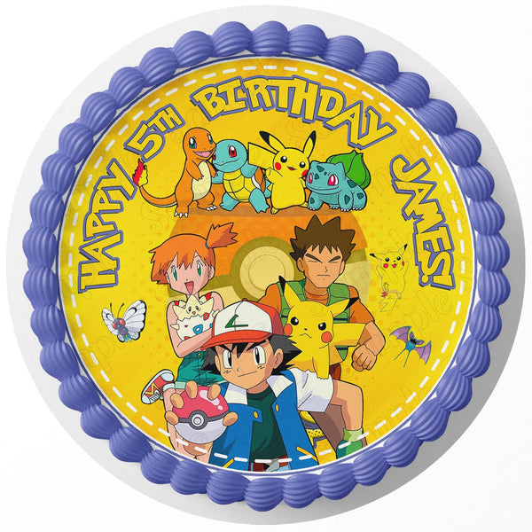 Pokemon Ash PokeBall Pikachu Edible Cake Toppers Round