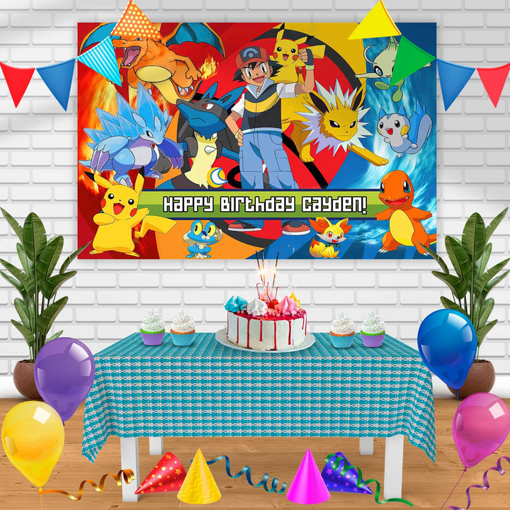 Pokemon Hj Birthday Banner Personalized Party Backdrop Decoration