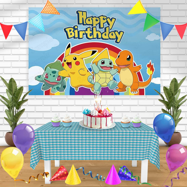 Pokemon Pikachu Charmander Bulbasaur Squirtle Bn Birthday Banner Personalized Party Backdrop Decoration