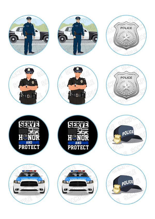 Police Edible Cupcake Toppers