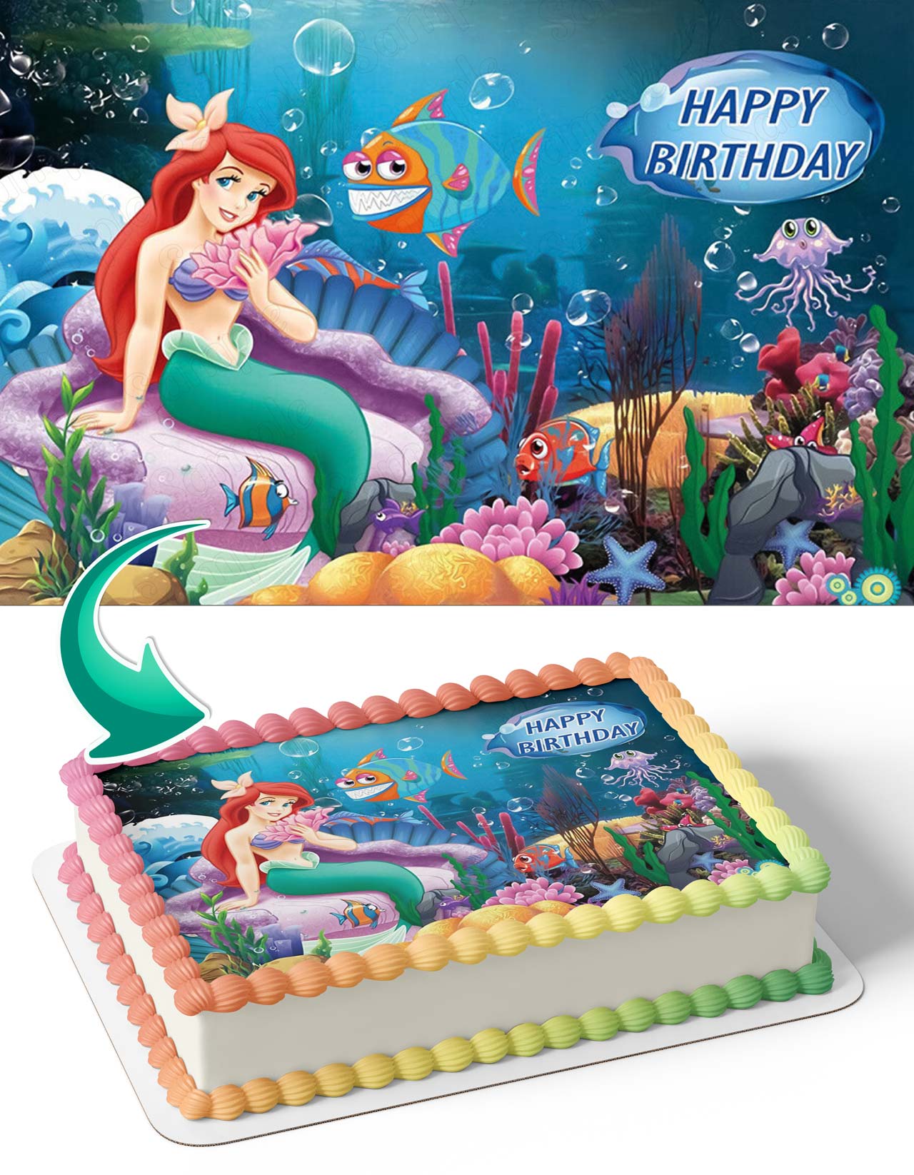 Princess Ariel / Mermaid Smooth Finish Ombre Cake with toppers (Design –  BakeAvenue