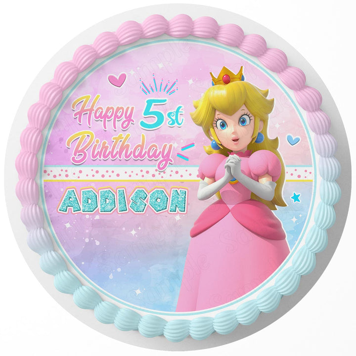 Princess Peach Pink Rd Edible Cake Toppers Round