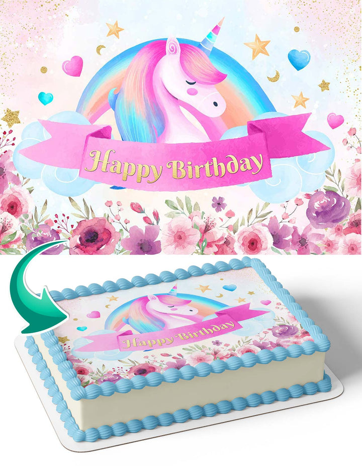 Princess Unicorn Birthday Pink Girl Edible Cake Toppers