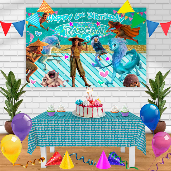 Raya Disney Birthday Banner Personalized Party Backdrop Decoration