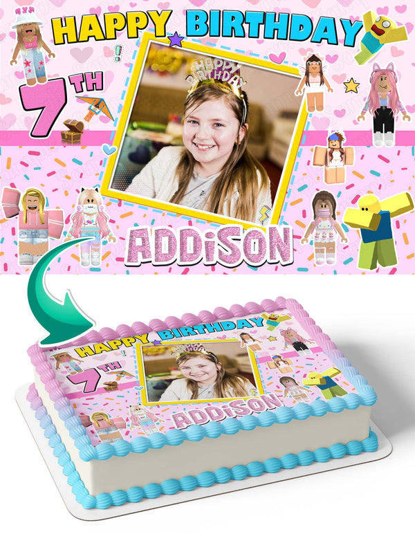 Roblox Girls Photo Frame Edible Cake Topper Image