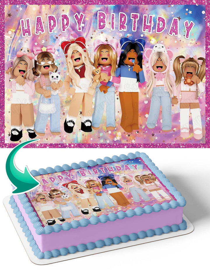 Roblox Girls Slumber Party with Teddy Bear Onsies Edible Cake Topper I – A  Birthday Place