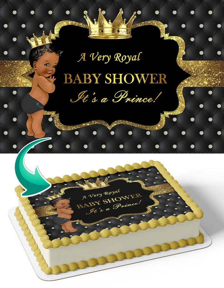 Royal Black Gold Baby SHower Its a Prince African AmericanRBS Edible Cake Toppers