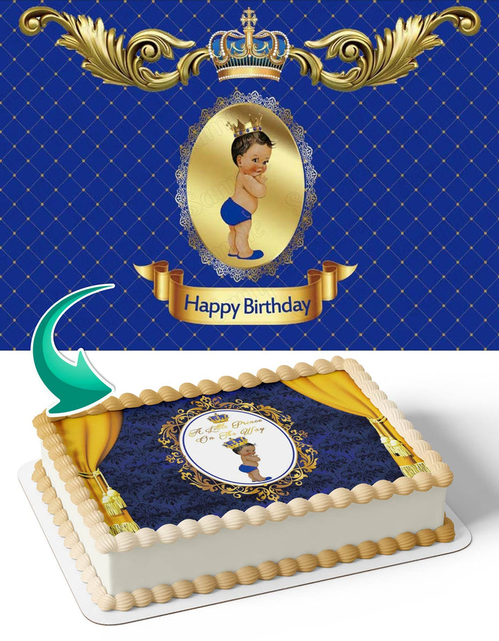 Royal Blue Gold African American Baby Boy Edible Cake Toppers
