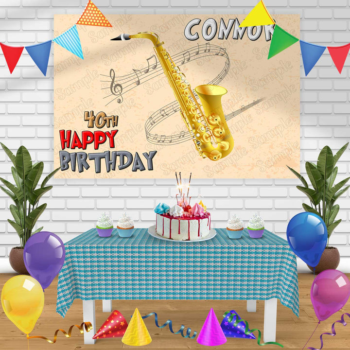 Saxophone Birthday Banner Personalized Party Backdrop Decoration