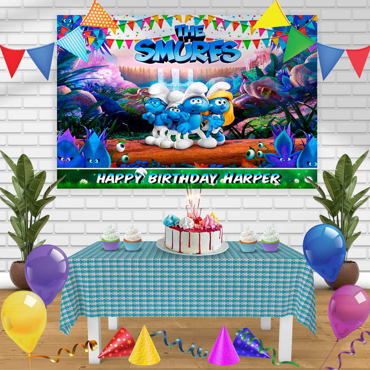 Smurfs Birthday Banner Personalized Party Backdrop Decoration