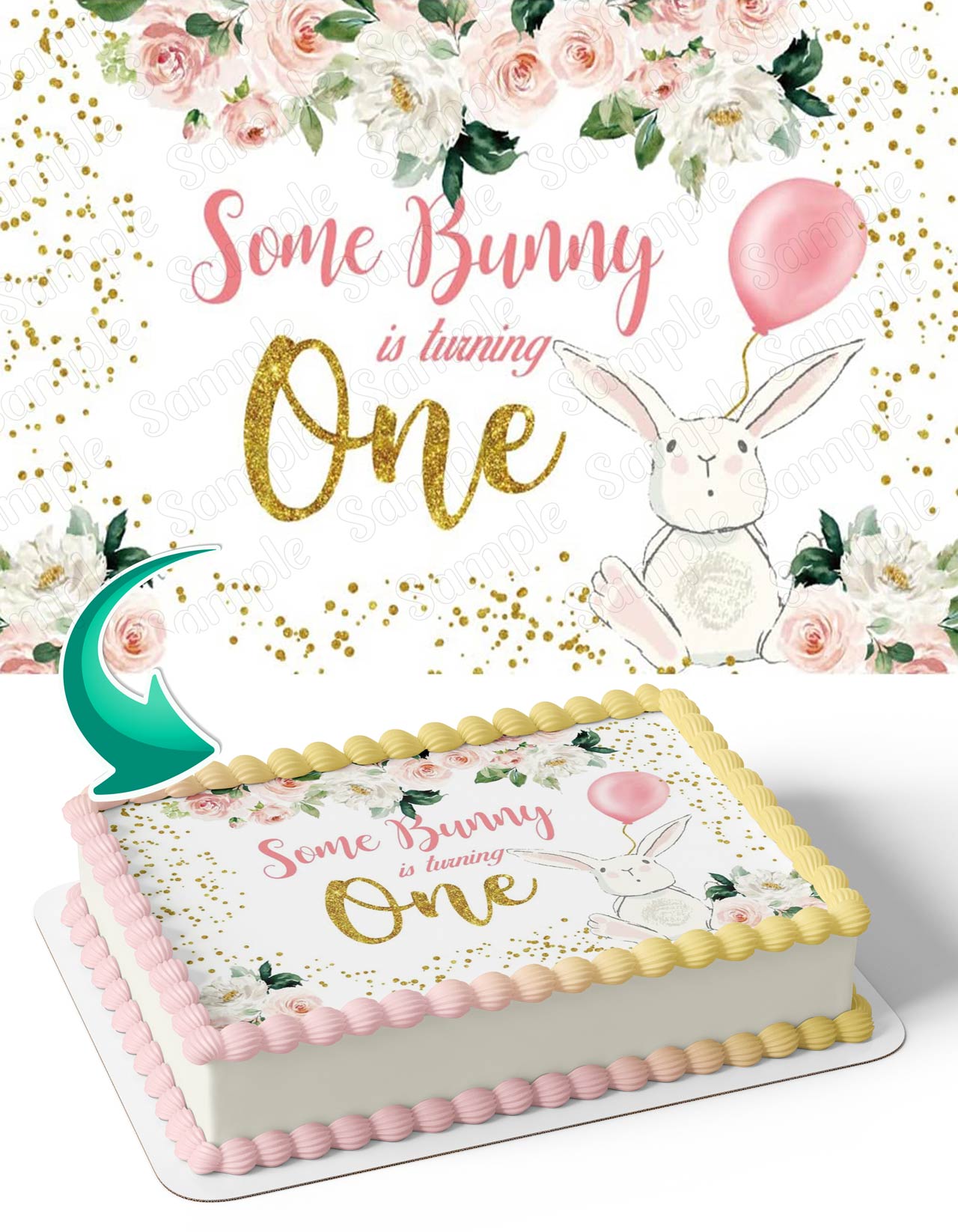 Amazon.com: Bunny Cake Topper Easter Rabbit Ears Radish Some Bunny is One  Theme for Children Boy Girl Happy Birthday 1st 2nd Bday Happy Easter Party  Supplies Double Sides Gold Decoration : Grocery