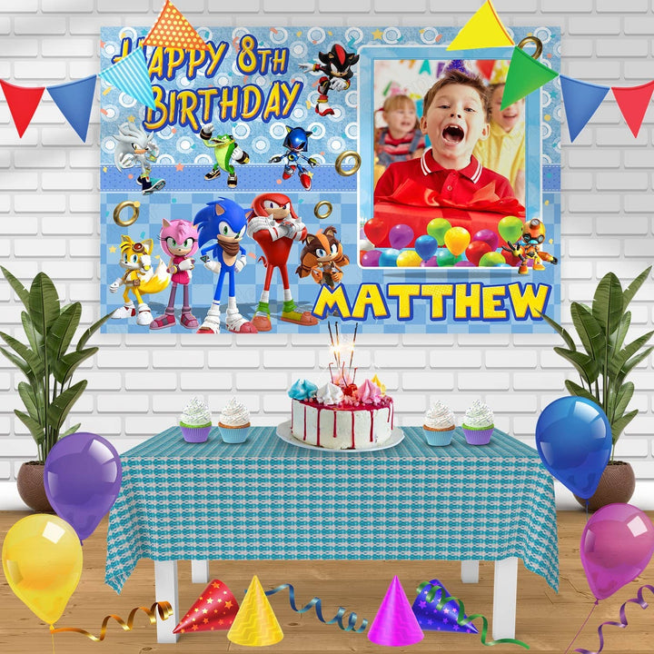 Sonic X Frame Birthday Banner Personalized Party Backdrop Decoration