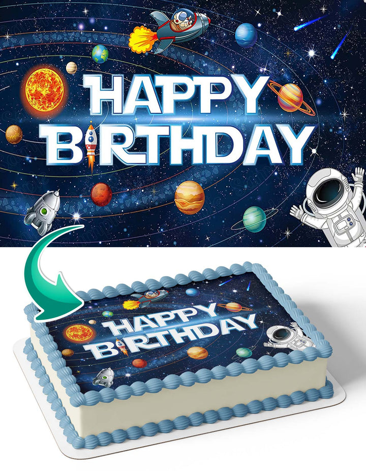 Space Galaxy Universe Astronaut Planets Edible Cake Toppers