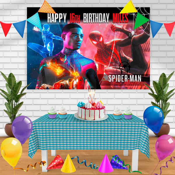 Spider Man Miles Morales Birthday Banner Personalized Party Backdrop Decoration