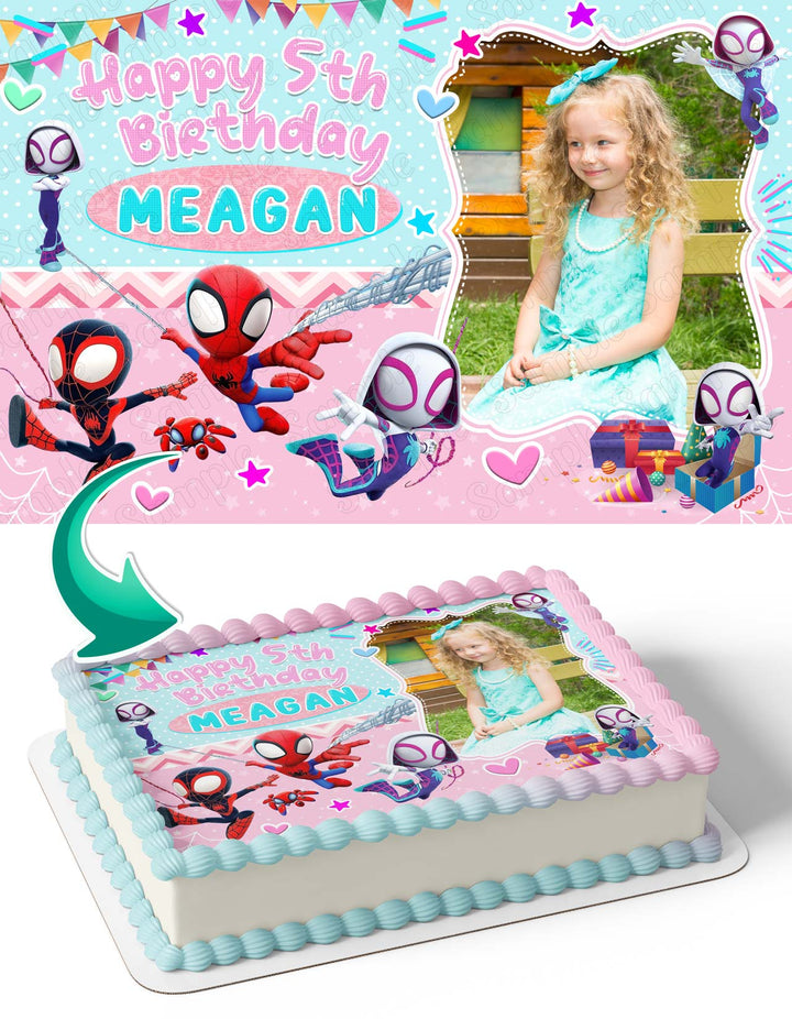 Spidey and His Amazing Friends Girls Photo Frame Edible Cake Topper Image