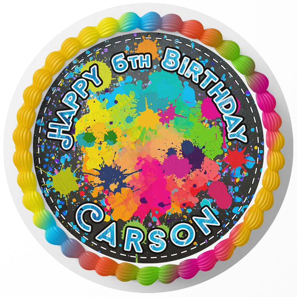 Splash Paint Art Brush Kids RD Edible Cake Toppers Round