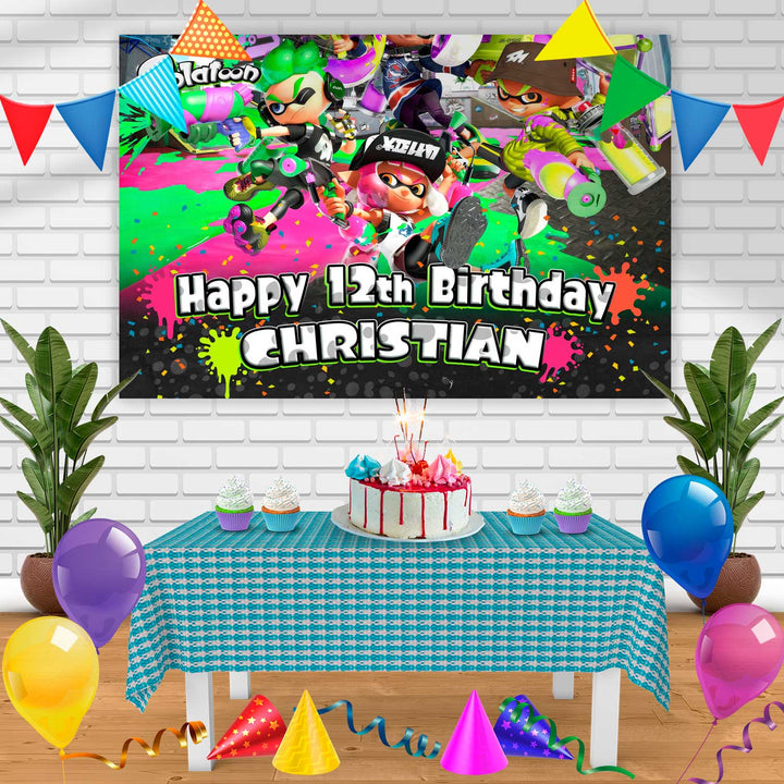 Splatoon 3 Birthday Banner Personalized Party Backdrop Decoration