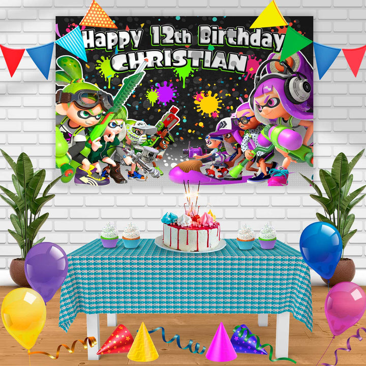 Splatoon Birthday Banner Personalized Party Backdrop Decoration