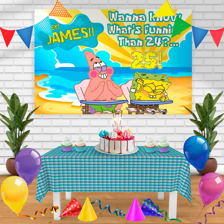 Spongebob Whats Funnier Than 24 Birthday Banner Personalized Party Backdrop Decoration