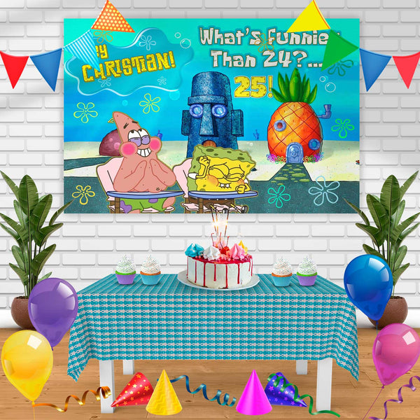 Spongebob Whats Funnier Than 25 Meme Birthday Banner Personalized Party Backdrop Decoration