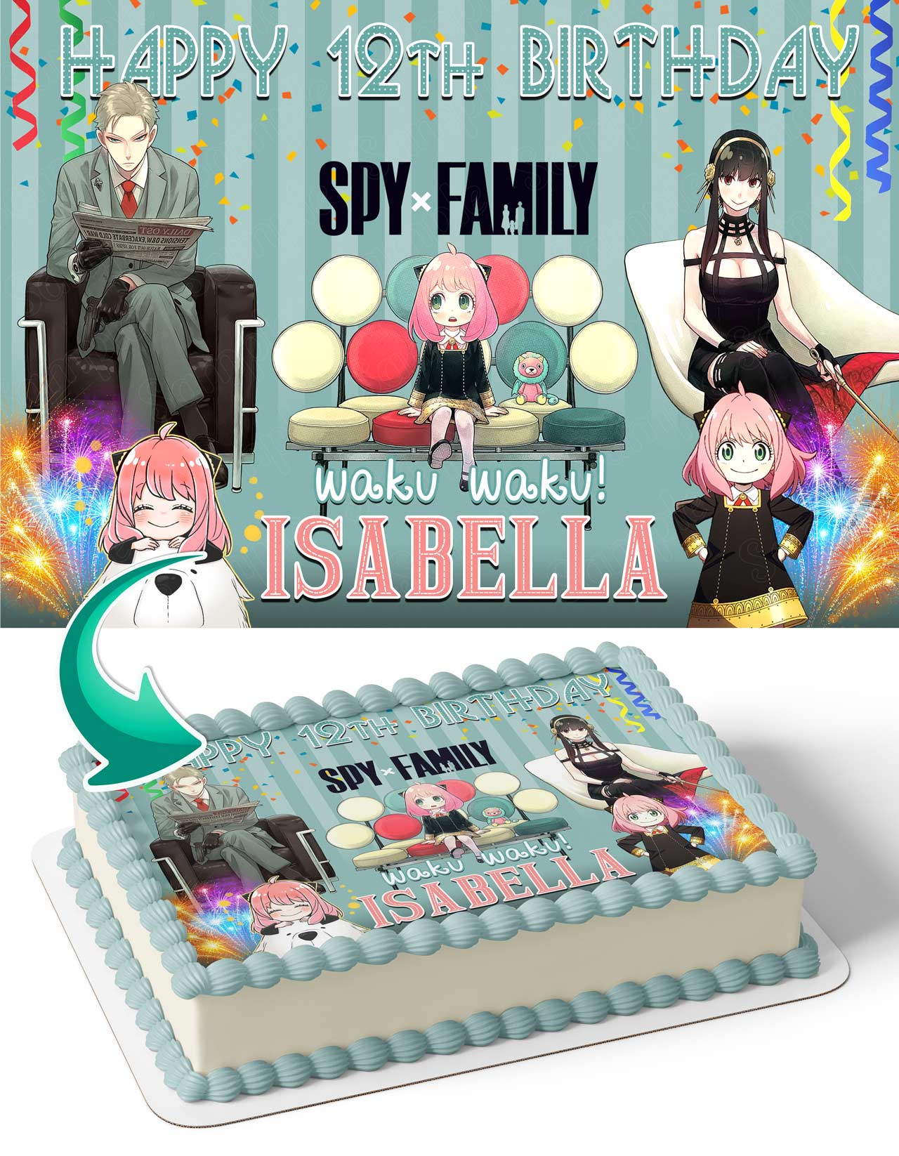Amazon.com: CAKECERY Spy x Family SF Edible Cake Image Topper Personalized  Birthday Cake Banner 1/4 Sheet : Grocery & Gourmet Food