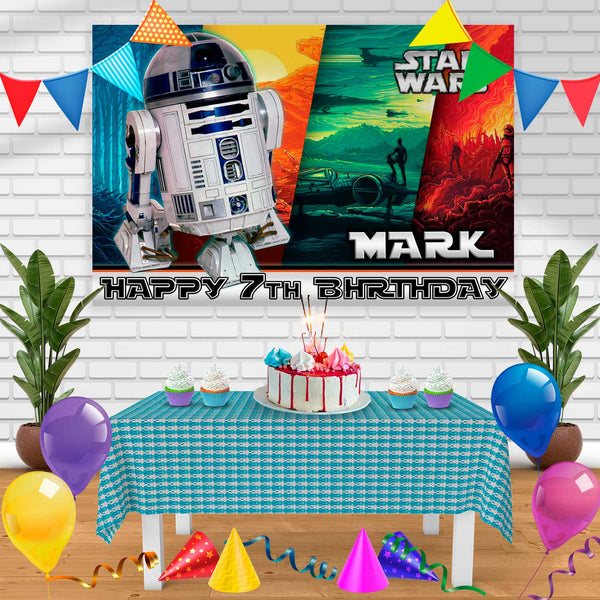 Starwars r2 d2 Birthday Banner Personalized Party Backdrop Decoration