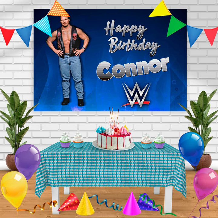 stone cold Birthday Banner Personalized Party Backdrop Decoration
