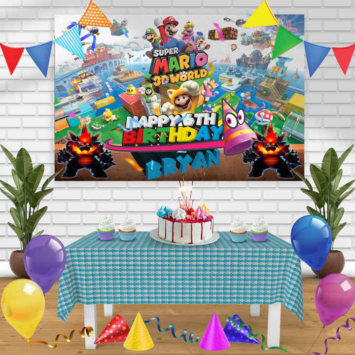 Super Mario 3D World 1 Birthday Banner Personalized Party Backdrop Decoration