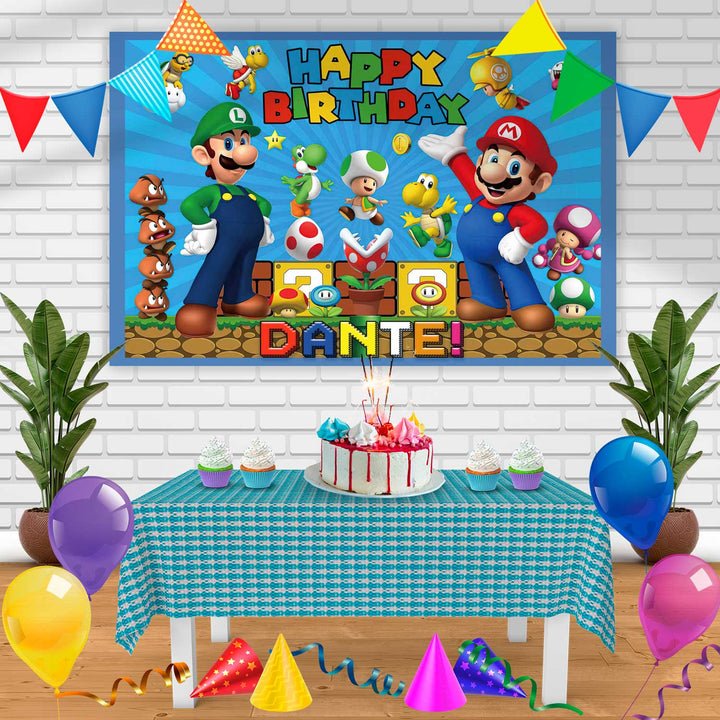 Super Mario Luigi Nintendo L Birthday Banner Personalized Party Backdrop Decoration
