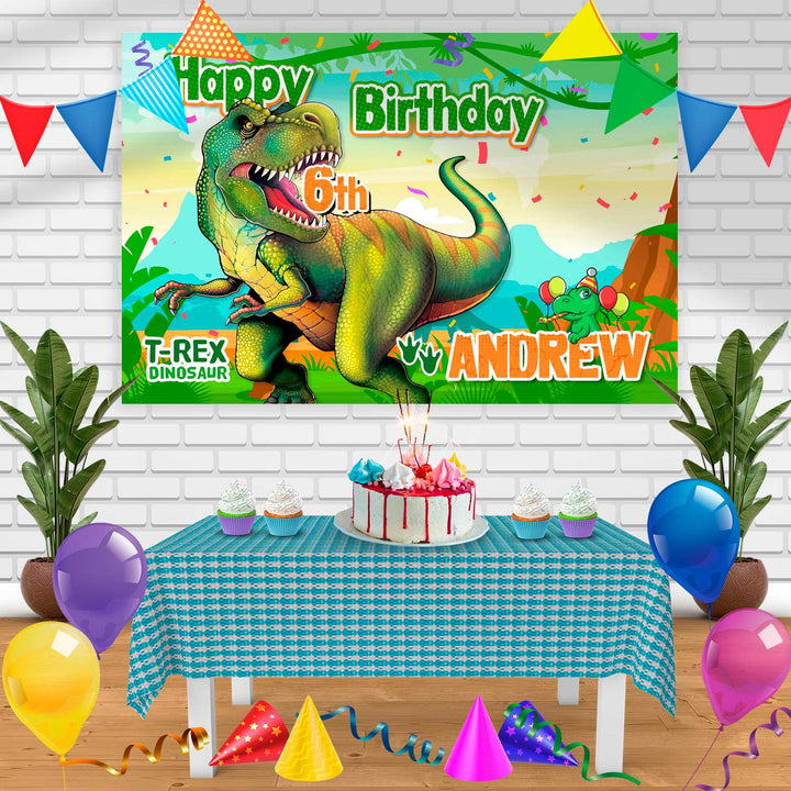 T Rex Dinosaurus Birthday Banner Personalized Party Backdrop Decoration