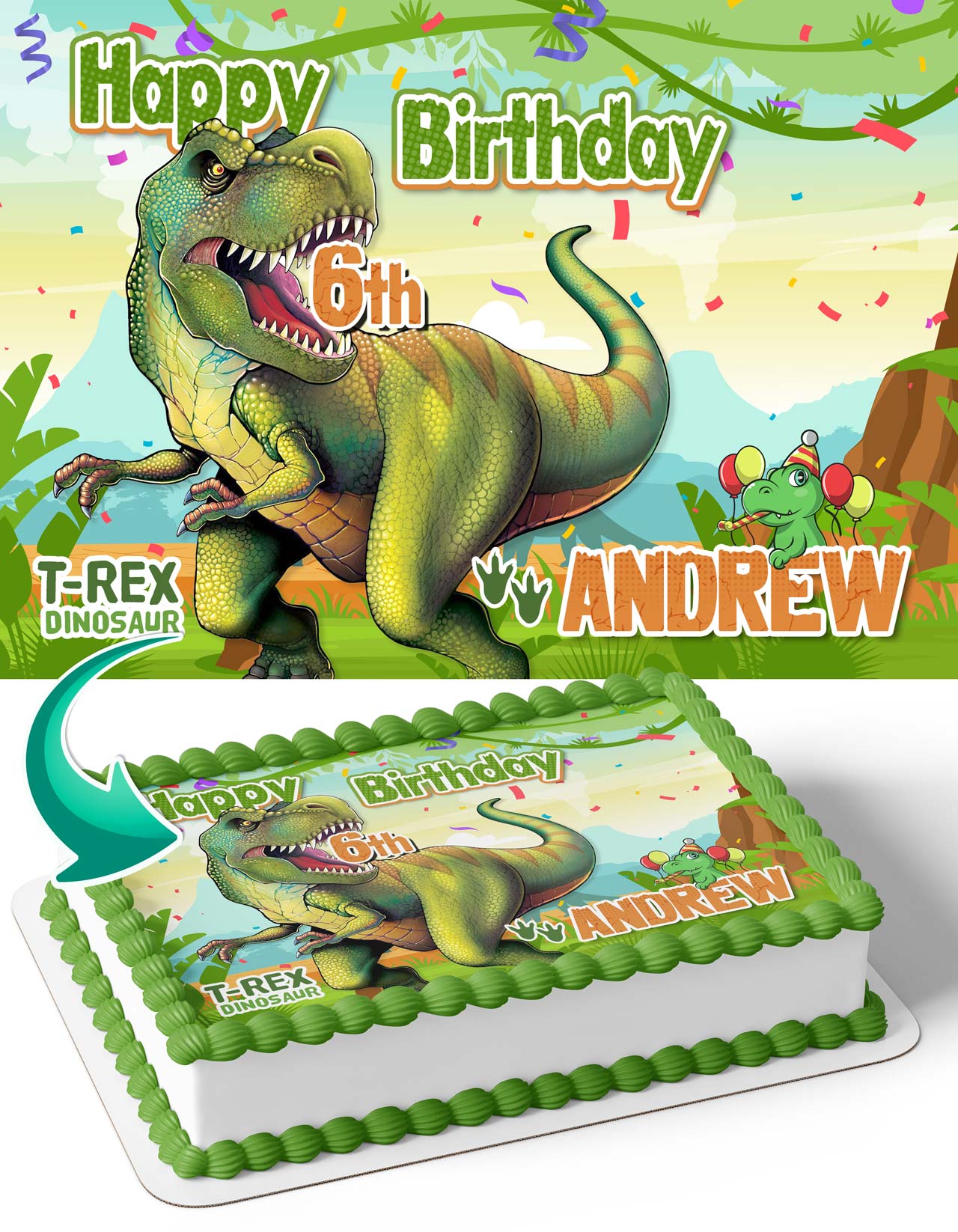 T-Rex Chomp Dinosaur Edible Cake Topper Image ABPID56302 – A Birthday Place