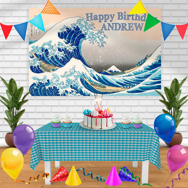 The Great Wave off Kanagawa Birthday Banner Personalized Party Backdrop Decoration