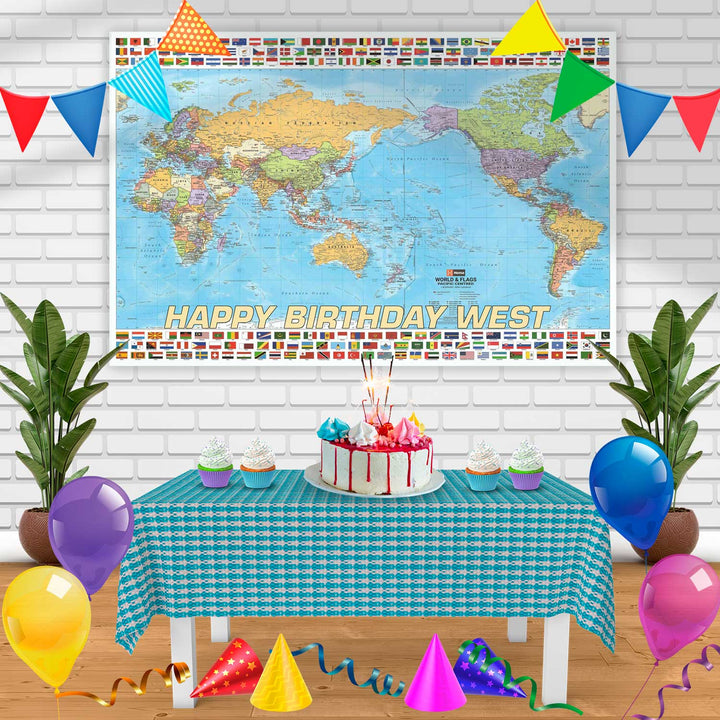 The World Map Wm Birthday Banner Personalized Party Backdrop Decoration