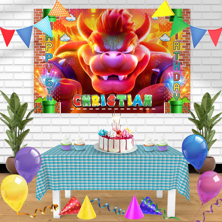 The Super Mario Bros Movie 2023 Bowser Birthday Banner Personalized Party Backdrop Decoration