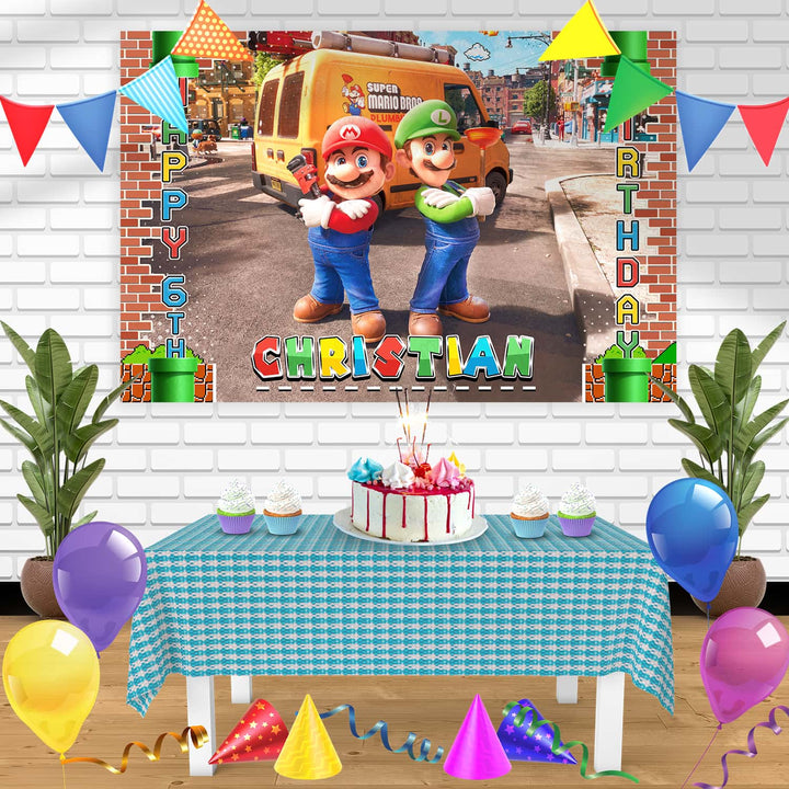 The Super Mario Bros Movie 2023 Mario And Luigi Birthday Banner Personalized Party Backdrop Decoration